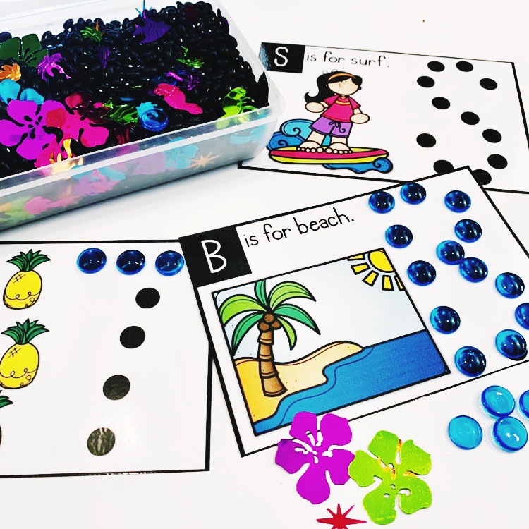 Summer Math and Literacy Sensory Bins for Little Learners