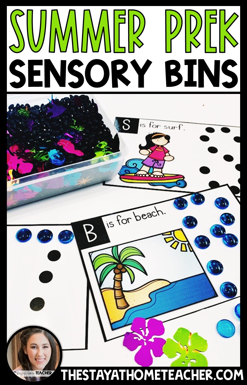 summer math and literacy sensory bins