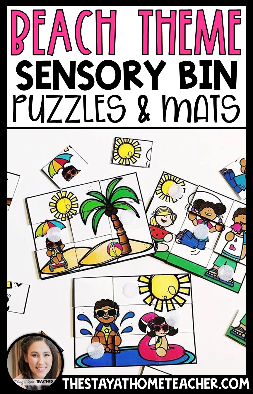 beach sensory bin puzzles